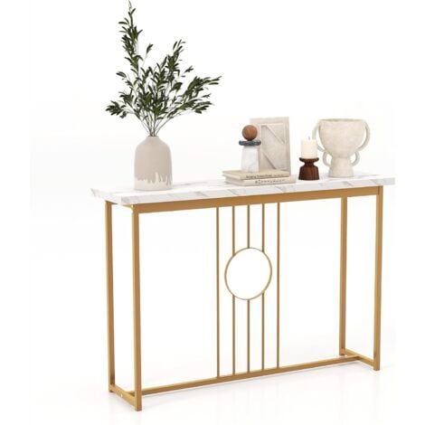 COSTWAY Tavolo Consolle 120CM, Tavolo Moderno con Piano Effetto Marmo, Struttura in Metallo Robusto e Piedini Regolabili, Tavolino da Divano per Soggiorno, Corridoio e Ingresso