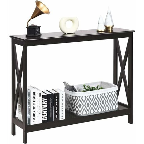 COSTWAY Tavolo Consolle a 2/3 Ripiani, Tavolo d’Ingresso in Legno, Mobile Multifunzionale per Soggiorno e Corridoio, 100 x 30 x 80cm, Portata Massima 30 kg (Marrone, 2 Ripiani)