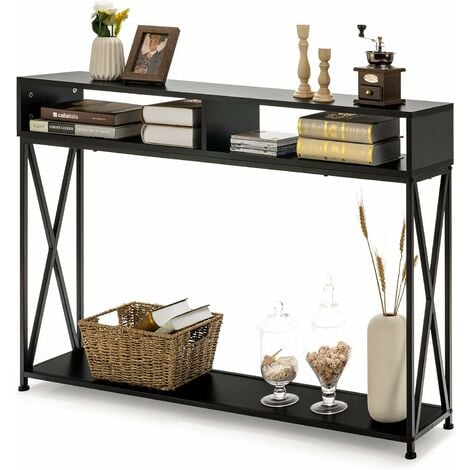 COSTWAY Tavolo Consolle a 2 Livelli con Piedini Regolabili Telaio di Metallo Ripiani Consolle Ingresso salvaspazio per Salotto Ingresso e Corridoio 120 x 23 x 79 cm Nero