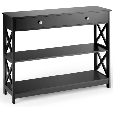 COSTWAY Tavolo Consolle con Cassetto, Tavolo da Ingresso a 3 Ripiani, Tavolino per Divano per Ingresso Soggiorno Camera da Letto, Stile Vintage Industriale (nero)