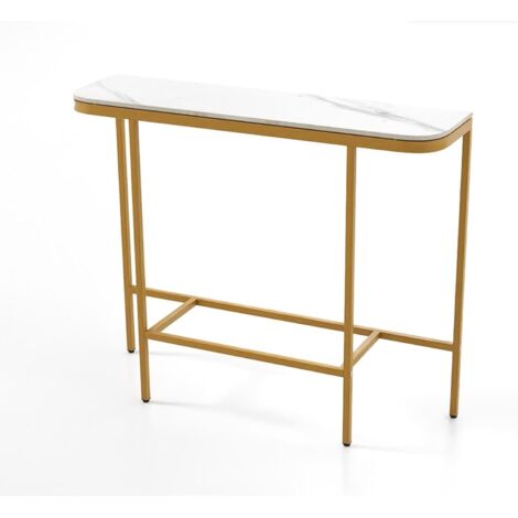 COSTWAY Tavolo Consolle, Tavolo Ingresso Moderno per Divano con Piano in Finto Marmo e Struttura Metallica, Mobile Versatile e Salvaspazio per Corridoio, Ingresso e Soggiorno (Bianco e Oro)