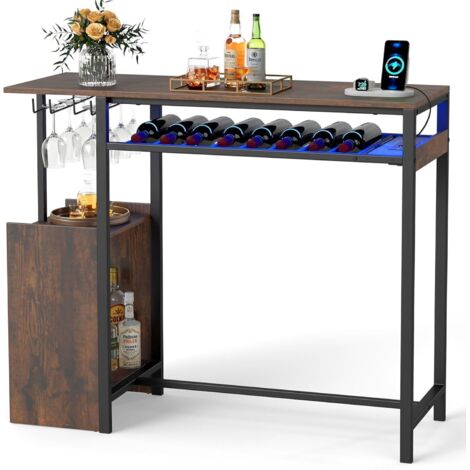 COSTWAY Tavolo da Bar con Luce,Portabicchieri,per Soggiorno e Sala da Pranzo,110x40x92 cm