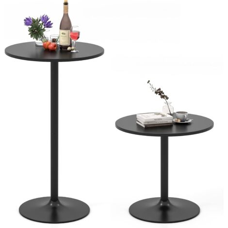 COSTWAY Tavolo da Bar Rotondo Ø70 Regolabile in Altezza (56 cm/ 101,5 cm), Tavolo da Caffè Alto in Legno e Metallo, Tavolino Bistrot Moderno con Base Rotondo per Cucina e Sala Pranzo (Nero,2)