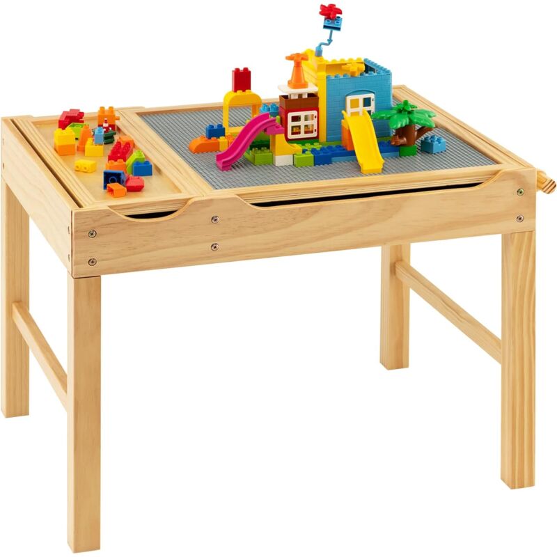 Costway - Tavolo da Gioco per Bambini in Legno con Piano Reversibile, Tavolo Multiattività Bambini 2 in 1, Porta Rotolo di Carta da Disegno, per