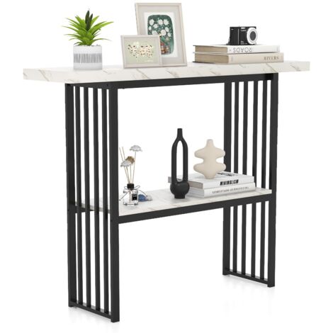 COSTWAY Tavolo da Ingresso Stretto e Compatto, Tavolo da Divano in Finto Marmo con Struttura in Acciaio, Consolle Moderno per Salotto e Corridoio, 120 x 29,5 x 92,5 cm (Nero e Bianco)