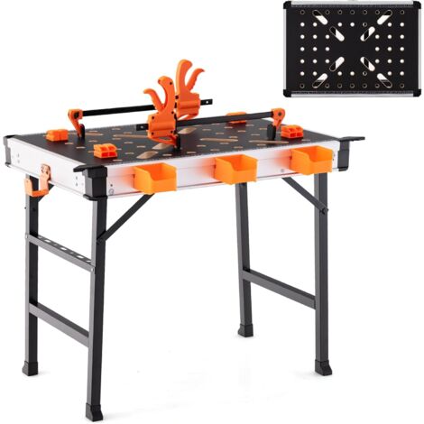 COSTWAY Tavolo da Lavoro Pieghevole, Banco da Lavoro Portatile con 2 Morsetti Rapidi e 4 Clamp Dogs, Telaio in Alluminio e Metallo, Capacità di carico 454 KG