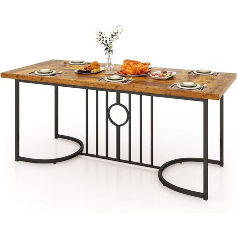 COSTWAY Tavolo da Pranzo 180 x 79 x 75 cm per 6-8 Persona, Tavolo Cucina Rettangolare in Legno con Struttura in Metallo, Mobile moderno per Sala da Pranzo e Ufficio, Capacità di Carico 135kg