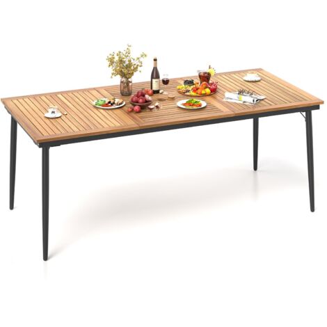 COSTWAY Tavolo da Pranzo a 8 Posti, Tavolo da Giardino 200 cm in Legno di Acacia, con Foro per Ombrellone da 5 cm, Gambe in Metallo, per Giardino, Cortile, Portata 75 kg (Modello 5)