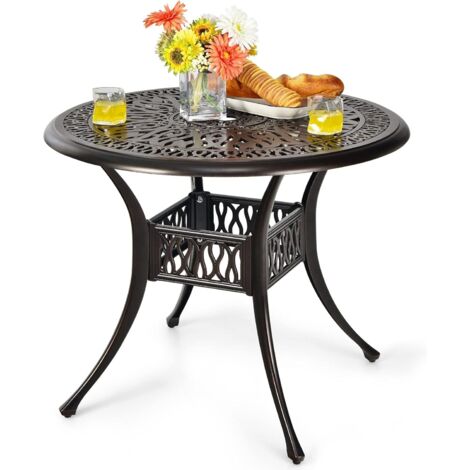 COSTWAY Tavolo da Pranzo Giaridno 91 cm, Tavolo da Bistro con Foro per Ombrellone da 5 cm, Tavolino Rotondo per Giardino Balcone Terazza, Portata 75 kg