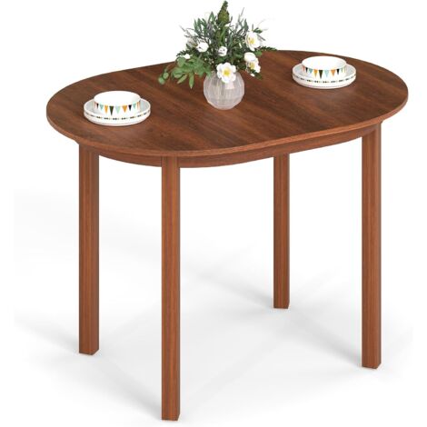 COSTWAY Tavolo da Pranzo in Legno per 2-4 Persone, Tavolo da Cucina Ovale con Gambe in Legno di Caucciù, Scrivania in Stile Rustico per Ufficio in Appartamenti Piccoli, Portata 120 kg