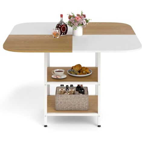 COSTWAY Tavolo da Pranzo Moderno, Tavolo Quadrato per Cucina, Scaffale a Piedini Regolabili