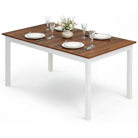 COSTWAY Tavolo da Pranzo per 4-6 Persone,con Gambe in Legno di Gomma Massello,152x91x76 cm