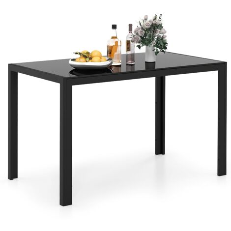 COSTWAY Tavolo da Pranzo Rettangolare per 4 Persone, Tavolino Moderno con Piano in Vetro e Struttura in Metallo Robusta, Tavolo Salvaspazio per Cucina, Soggiorno e Ristorante, 120 x 70 x 75 cm