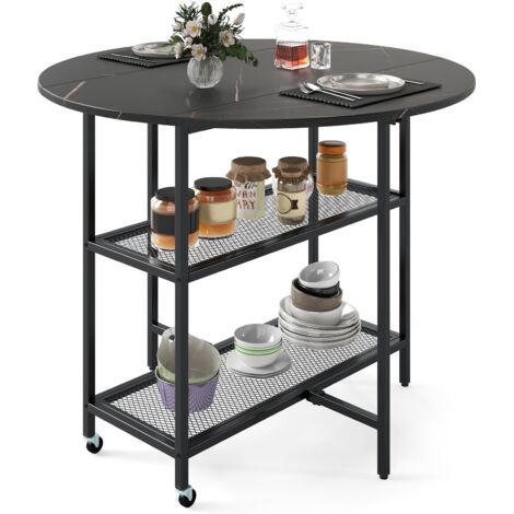 COSTWAY Tavolo Pieghevole Salvaspazio 100 x 100 x 80 cm, Tavolo da Pranzo Estensibile per 2-4 Persone con 2 Mensole di Stoccaggio e Ruote Bloccabili per Soggiorno, Appartamento e Ufficio (Nero)