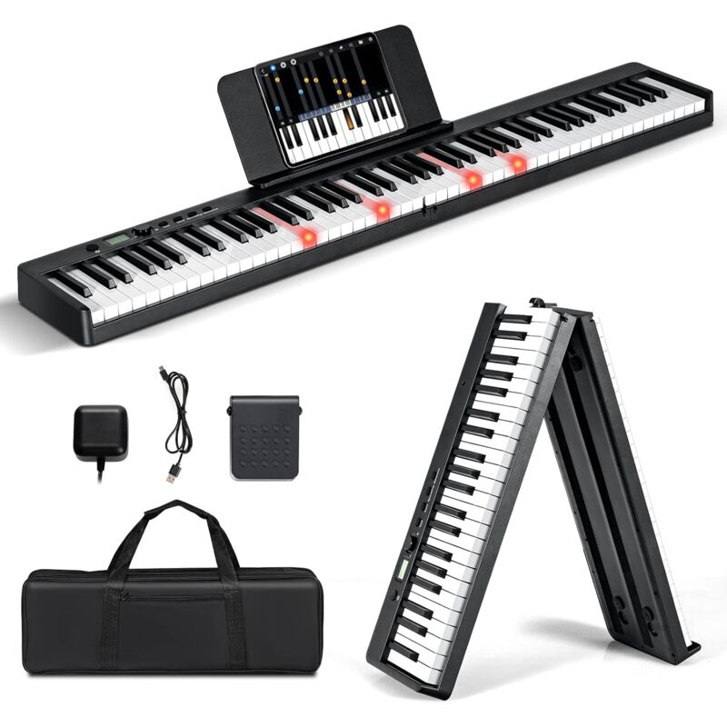 

COSTWAY Teclado Eléctico Plegable con 88 Teclas Semi Pesadas, Piano Digital Portátil, Soporte USB/MIDI, Doble Parlante (negro)