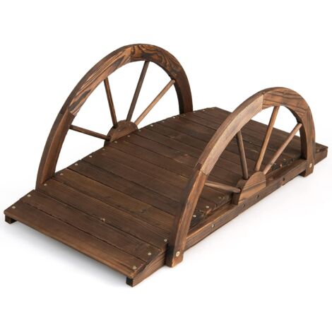 COSTWAY Teichbrücke Gartenbrücke, Holzbrücke mit doppeltem Halbradgeländer, Dekobrücke Holzsteg aus Tannenholz, Zierbrücke für Garten, Teich, 101 x 48,5 x 38 cm