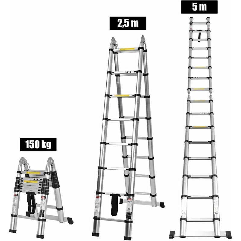 150 kg Belastbarkeit 4.4M Teleskopleiter Aluleiter Klappleiter Stehleiter Leiter Ausziehbar Rutschfester Mehrzweckleiter
