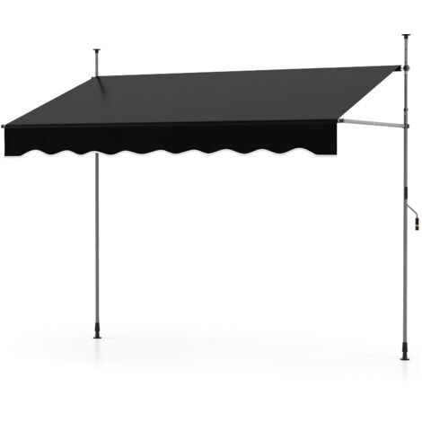 COSTWAY Tenda da Sole a Morsetto, Regolabile in Altezza e Inclinazione con Manovella, Telo Impermeabile e Resistente ai Raggi Solari e Telaio Antiruggine, Tenda Retrattile Senza Foratura (2,5M,Nero)