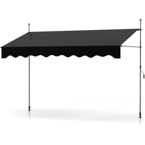 COSTWAY Tenda da Sole a Morsetto, Regolabile in Altezza e Inclinazione con Manovella, Telo Impermeabile e Resistente ai Raggi Solari e Telaio Antiruggine, Tenda Retrattile Senza Foratura (3M,Nero)