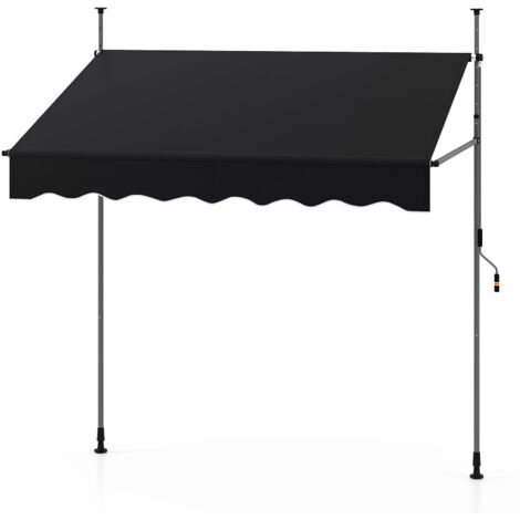 COSTWAY Tenda da Sole a Morsetto, Tenda per Balcone Senza Foratura Altezza e Inclinazione Regolabili con Manovella, Telo Impermeabile e Resistente ai Raggi Solari e Telaio Antiruggine (2M,Nero)