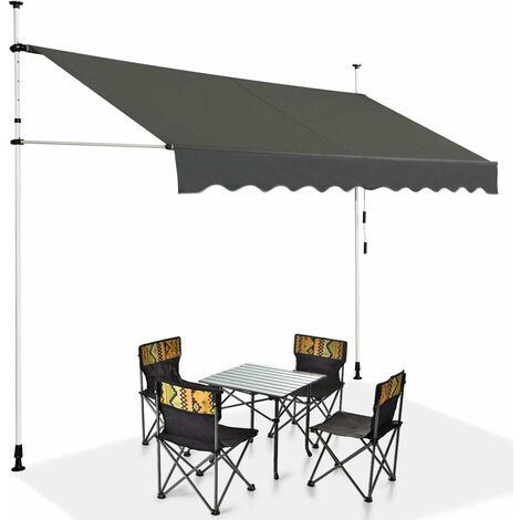 COSTWAY Tenda da Sole per Esterno, Tenda da Sole a Bracci Estensibili con Struttura Telescopica e Tessuto Resistene ai Raggi Solari, Regolabile in Altezza e in Angolazione (300 x 120 cm Grigio)