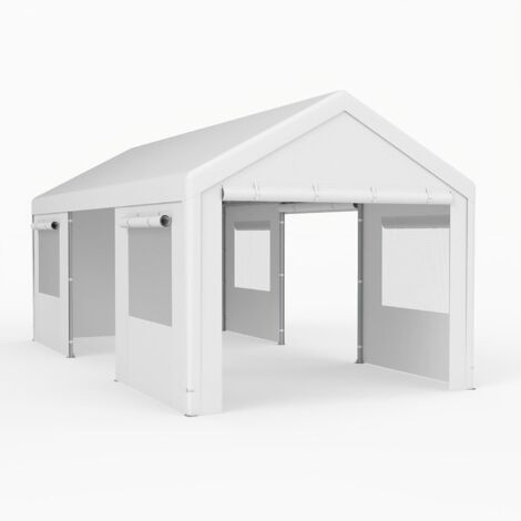 COSTWAY Tenda garage Carport, 586 x 305 cm Tenda garage resistente allinverno, tenda da magazzino con pareti laterali rimovibili, porte avvolgibili e finestre ventilate, tenda da pascolo Riparo per au