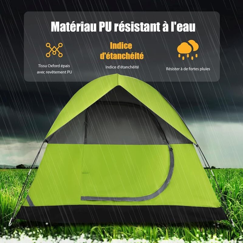 Tente de Camping Double Couche Tissu Oxford Imperméable Sac 2 Cordes Coupe-vent 4 Personnes - Costway