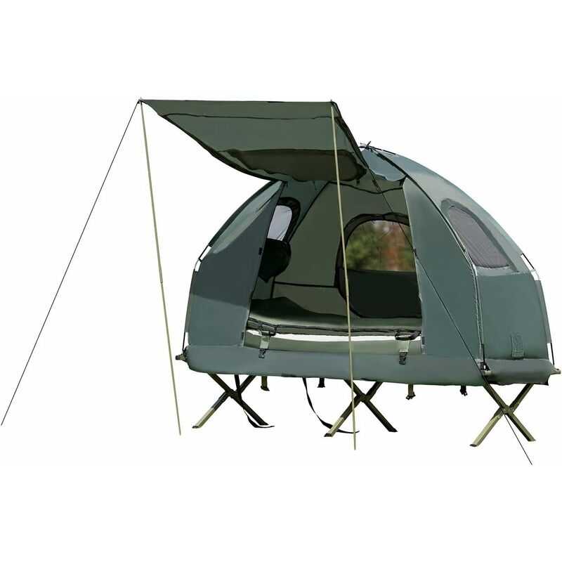Tente de Camping Surélevée 1 Personnes Imperméable avec Matelas Pneumatique, Oreiller et Sac de Couchage pour Pique-Nique, Randonnée - Costway