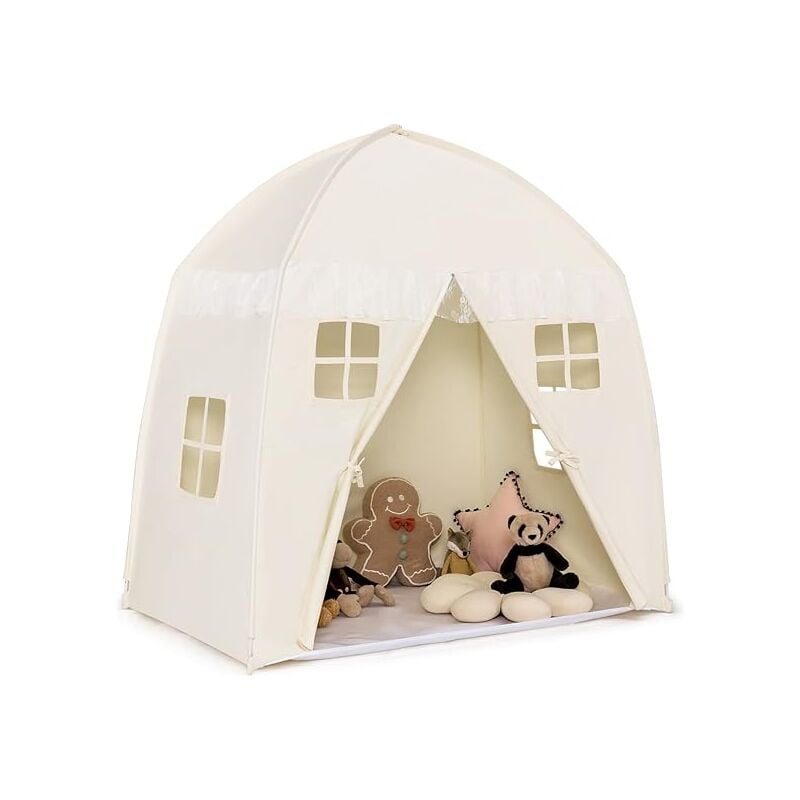 Tente de Jeu pour Enfants avec Tapis Antidérapant et Sac de Transport Grande Maison de Jeu pour Intérieur et Extérieur pour Enfants 3 Ans +, Beige