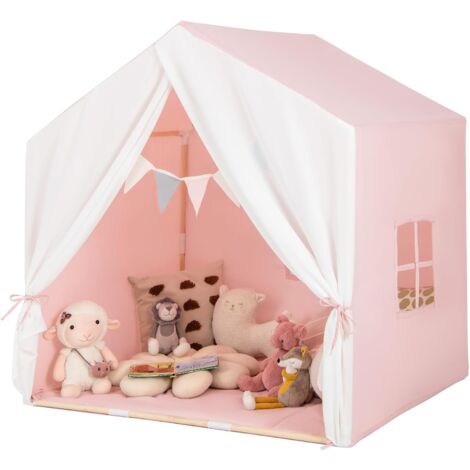 Costway – Tente de jeu tipi pour enfants 131 x 91 x 131 cm – Tapis en coton lavable – Cadre en bois pour 2-3 enfants – Intérieur et extérieur