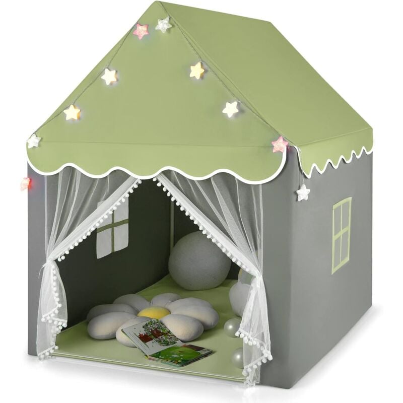 Tente de Jeux pour Enfants, Cabane Enfant avec Tapis Lavable, Tente Enfant Interieur avec Lumières Étoiles, Facile à Assembler, pour Garçons et