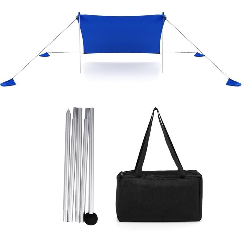 Tente de Plage Portable 2,3 x 2 m Anti uv UPF50+, Abris Solaire de Plage avec 4 Sacs pour Sable Piquets de Sol 2 Poteaux Sac de Transport, Idéal pour