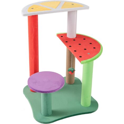 COSTWAY Tiragraffi per Gatti a Forma di Frutta, Albero Moderno per Animali Domestici Multilivello con Piattaforme, Palla di Fragola Pendente e Tiragraffi per Gatti