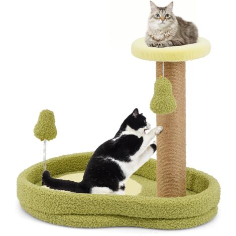 COSTWAY Tiragraffi per Gatto Alto 40 cm con Lettino Stile Avocado, Albero Tiragraffi Gatti con Palo a Corda in Juta, Piattaforma e 2 Pompon, Cuccia Albero Gatto Rivestito in Peluche, Verde