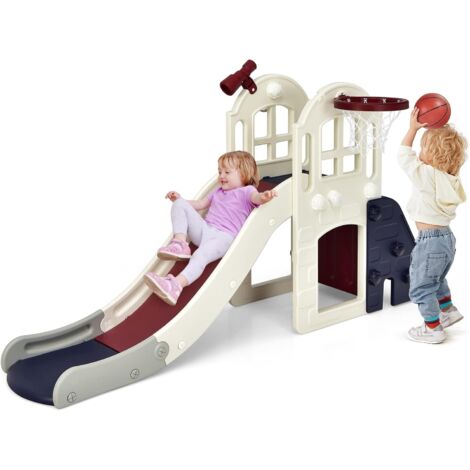Costway – Toboggan 6 en 1 pour enfant – Glisse de 140 cm – Mur d'escalade et panier de basket – Aire de jeux intérieure/extérieure 3-8 ans – Bleu