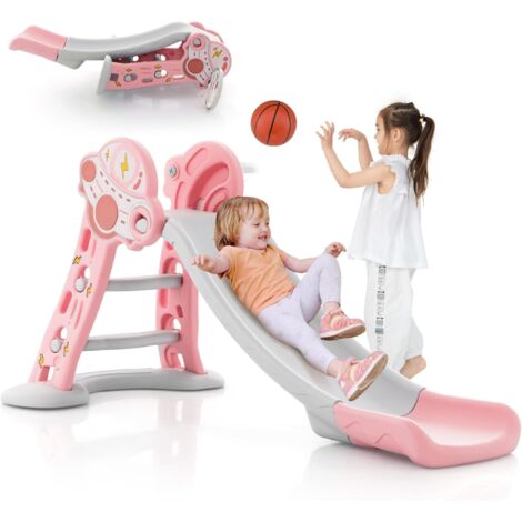 Costway – Toboggan enfant pliant 3 en 1 – Glissière 114cm – Matériau HDPE sans BPA – Panier de basket inclus – Charge 20kg – Pour 18 mois et +