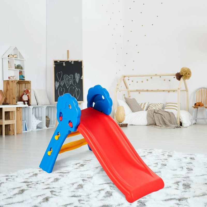 COSTWAY Toboggan Pliable Aire de Jeux pour Enfants en Plastique pour Garçons et Filles de 3 à 8 Ans de Couleur Bleu, Rouge et Jaune 108 x 60 x 71 CM,
