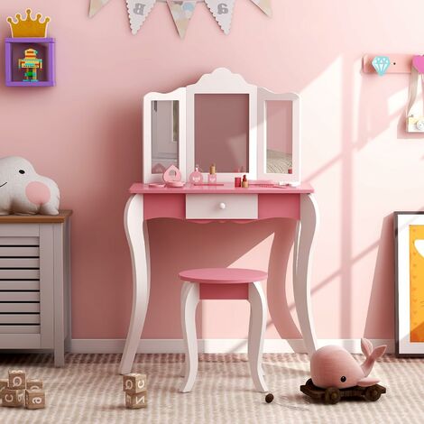 Espejo de tocador de maquillaje para niñas pequeñas Muebles Montessori Mesa  de tocador de madera para