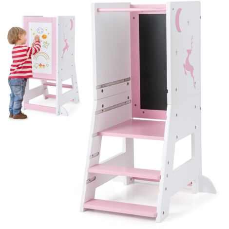 COSTWAY Toddler Kitchen Stool Helper Bathroomd Ajustable Baby Standing Tower