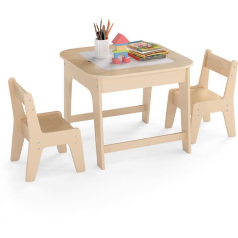 COSTWAY Toddler Writing Double-sized Table 3 Pcs Kids Table & Chair Set