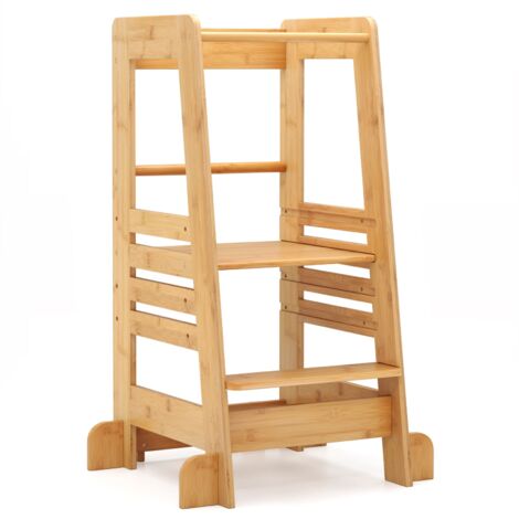 COSTWAY Toddlers Step Stool Montessori Kitchen Step Stool-Natural