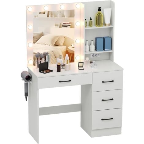 Toeletta Da Trucco Sospesa Veldio - Con 2 Cassetti, Bianco, 110 X 79 Cm, Per Camera Da Letto O Bagno - Foto 8