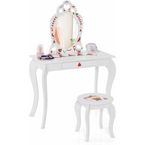 Tavolo Trucco Bambina Specchio Emilia In Legno Centro Di Bellezza Gioco  Bambini