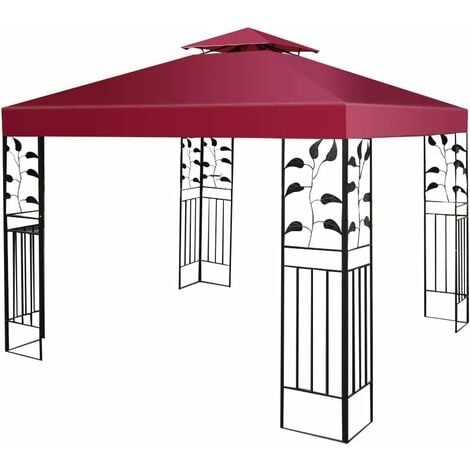 COSTWAY Toile de Toit de Rechange en Polyester Impérméable de Jardin pour Pavillon Tonnelle Tente, 3 x 3 M (Vin Rouge/Beige/Vert foncé)