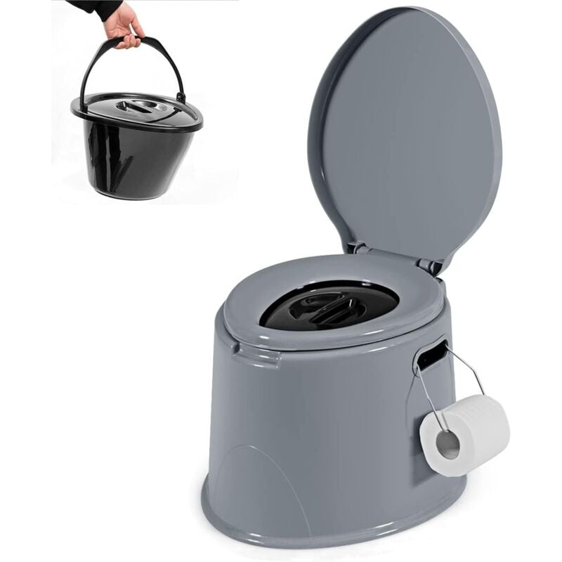 Costway - Toilette Sèche Portable Extérieure 5L avec Seau Intérieur et Porte-Papier Amovible pour Camping, Randonnée, Charge Max 200 kg