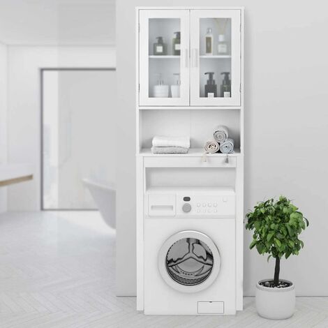 COSTWAY Toilettenschrank weiss, Badezimmerregal mit verstellbarem Einlegeboden, Ueberbauschrank Bad, Badschrank Holz, Toilettenstaender freistehend, 58x18,5x170cm