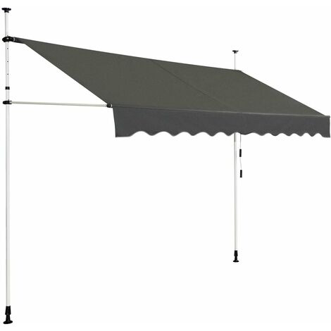 COSTWAY Toldo Protección Solar Toldo de Balcón Regulable en Altura 200-300 centímetros Toldo con Manivela para Jardín (Gris, 300cm)