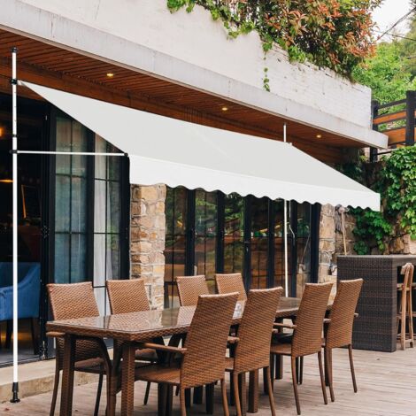 COSTWAY Toldos Exterior Terraza en Altura 200-300 cm, Toldo Manual con Manivela y Resistente a la Intemperie, Toldos Exterior Terraza Enrollable para Balcón y Terraza (350 x 125 cm, beige)