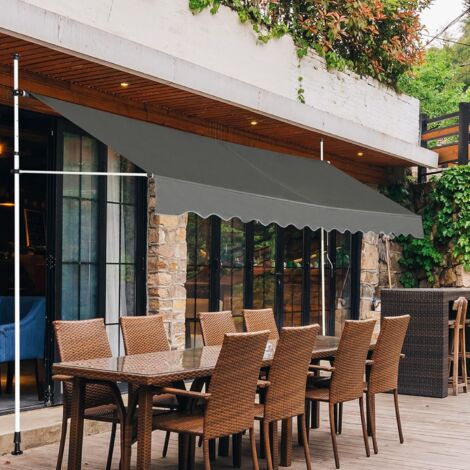 COSTWAY Toldos Exterior Terraza en Altura 200-300 cm, Toldo Manual con Manivela y Resistente a la Intemperie, Toldos Exterior Terraza Enrollable para Balcón y Terraza (350 x 125 cm, Gris)