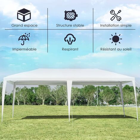 Costway – Tonnelle de jardin 3 x 6 m étanche – Tente de réception en acier PE résistant – 6 cordes coupe-vent et 12 piquets – Pour mariages et événements